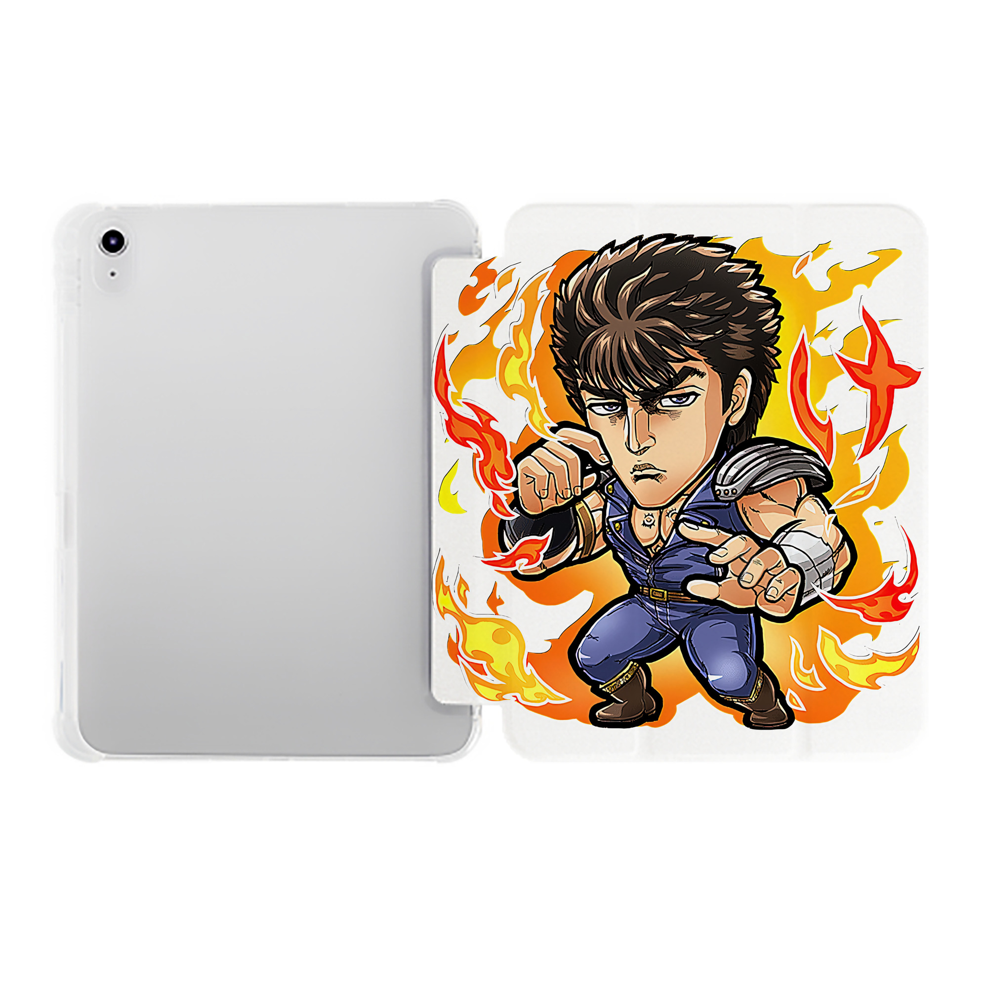 （画像用） 北斗の拳 Fist of the North Star IPad ケース ペン収納付き 三つ折りスタンド PUレザー×シリコン 対応機種9.5/10.5/10.9インチ
